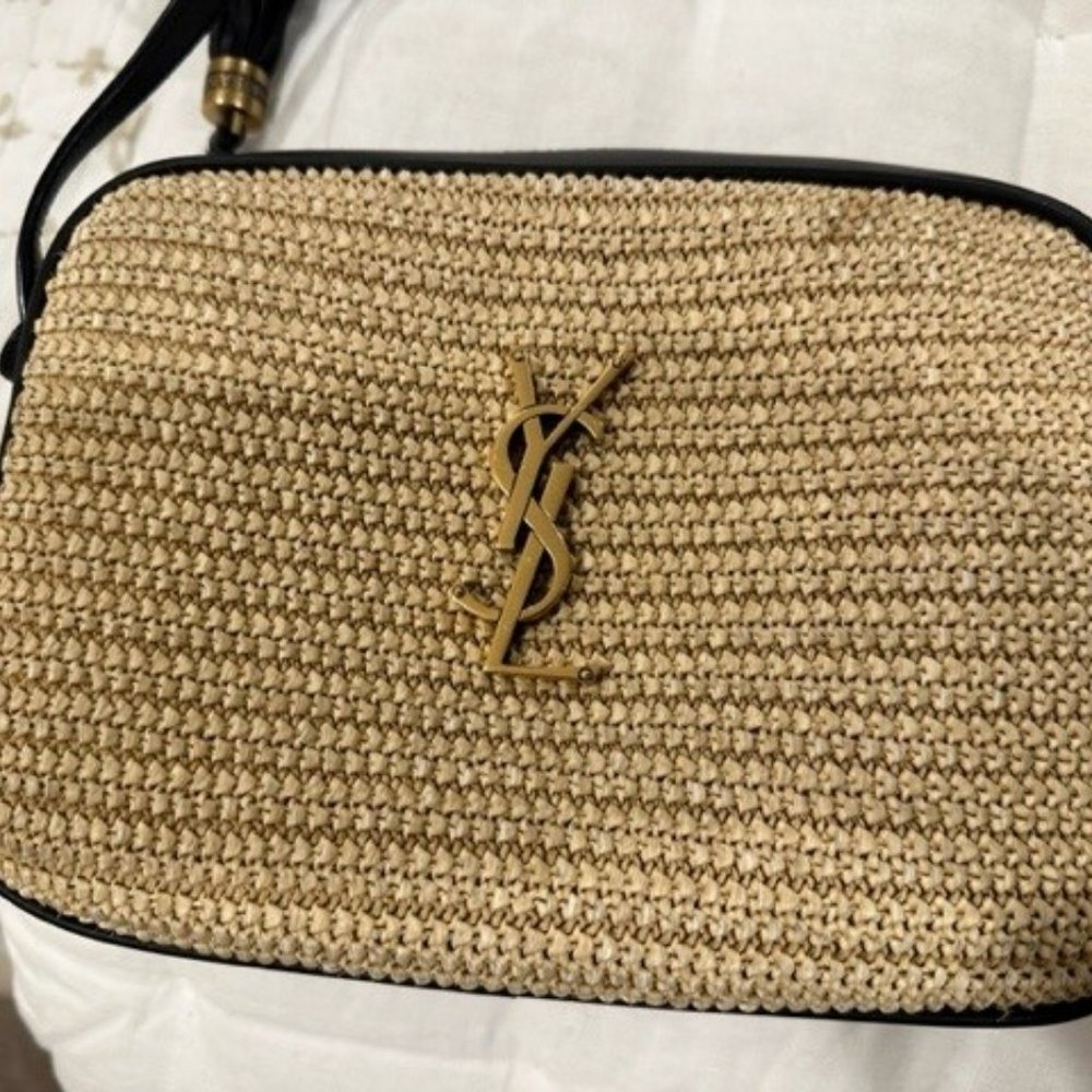 Saint Laurent Medium Lou Rafia and Leather Camera Bag